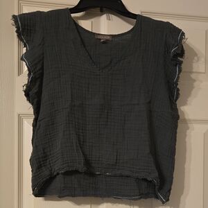 Lilla P Charcoal Textured V-Neck Blouse